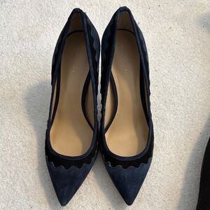 Ann Taylor Navy Blue Scalloped Heels